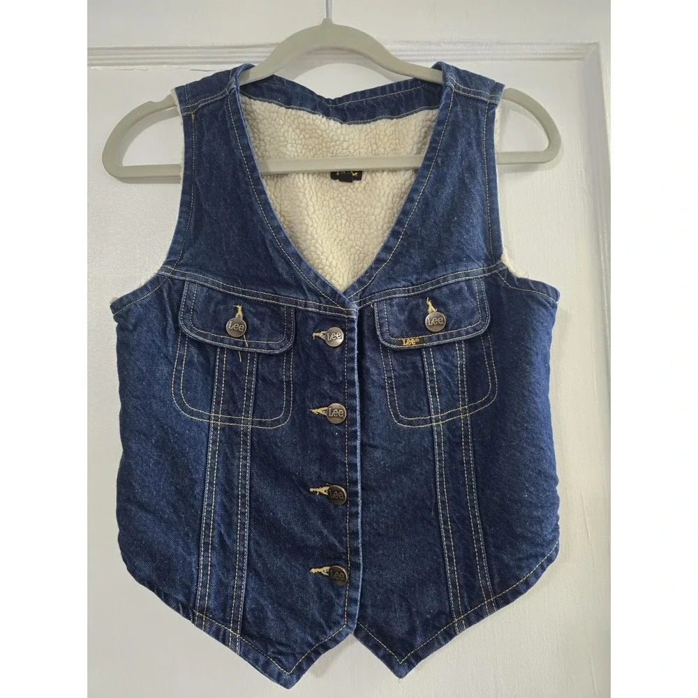 Lee Rider Denim Sherpa Lined Vest Size Small